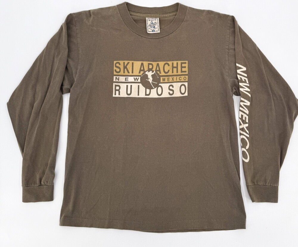 Vintage Alore Shirt Adult Medium Brown TShirt Long Sleeve Ruidoso New Mexico USA